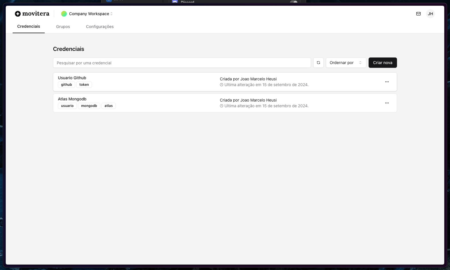Dashboard do movitera vault